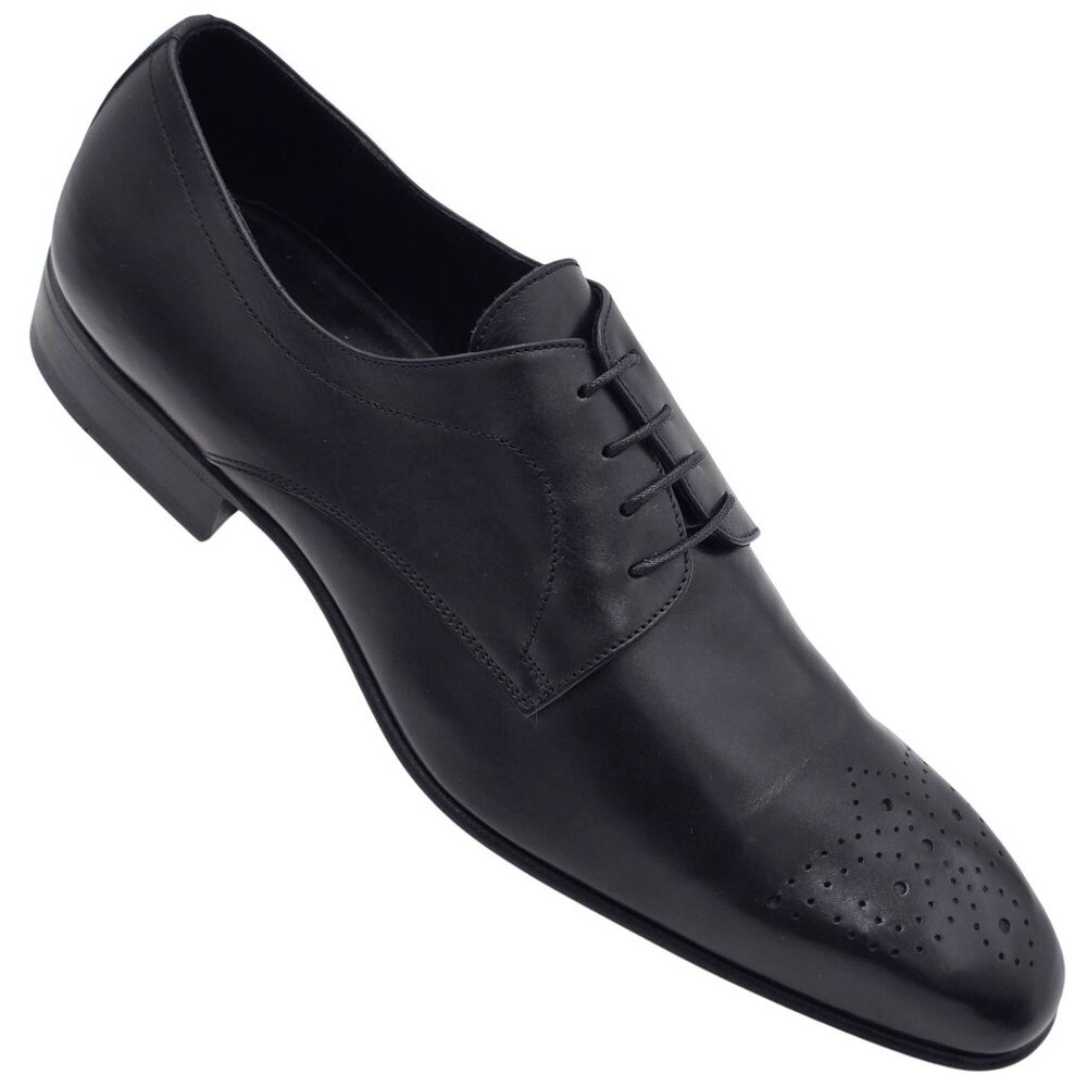 NEW Battaglia Italy Mens 7 Black Leather Dress Shoes Medallion Toe Derby Oxfords